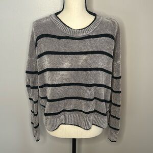 ***Lumiere Women’s Black/Gray Striped Long Sleeve Soft Sweater Top Sz M